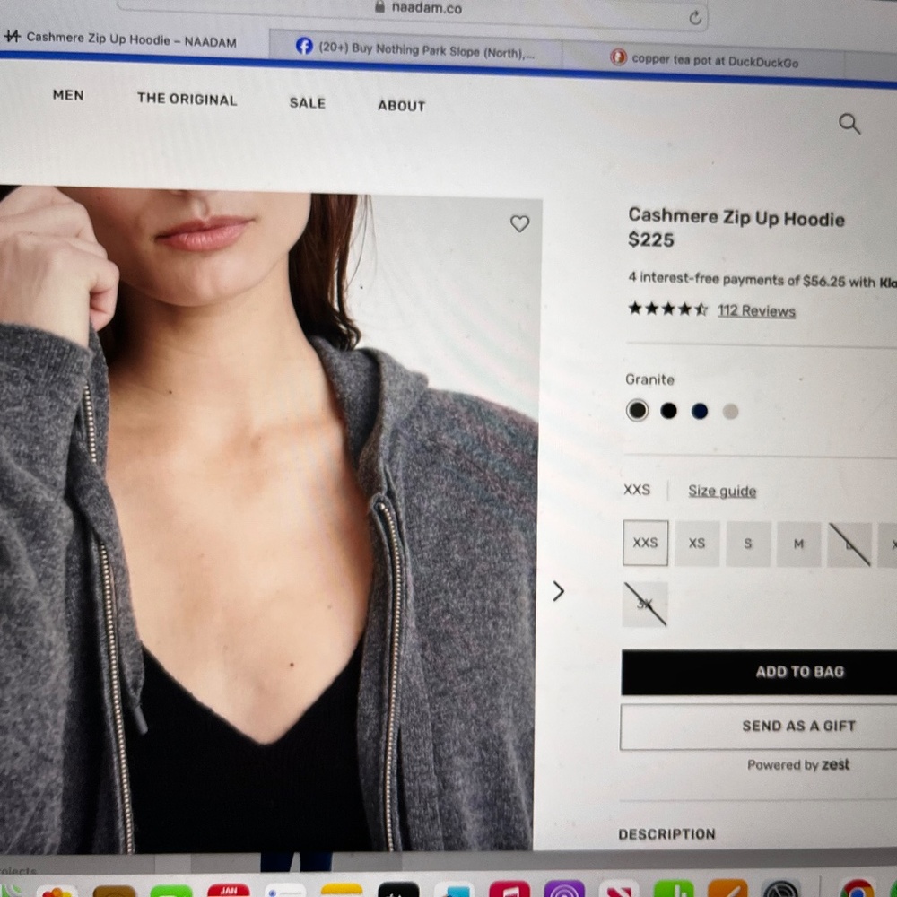 NWT Naadam Cashmere Zip Up Hoodie. Granite colored. Medium